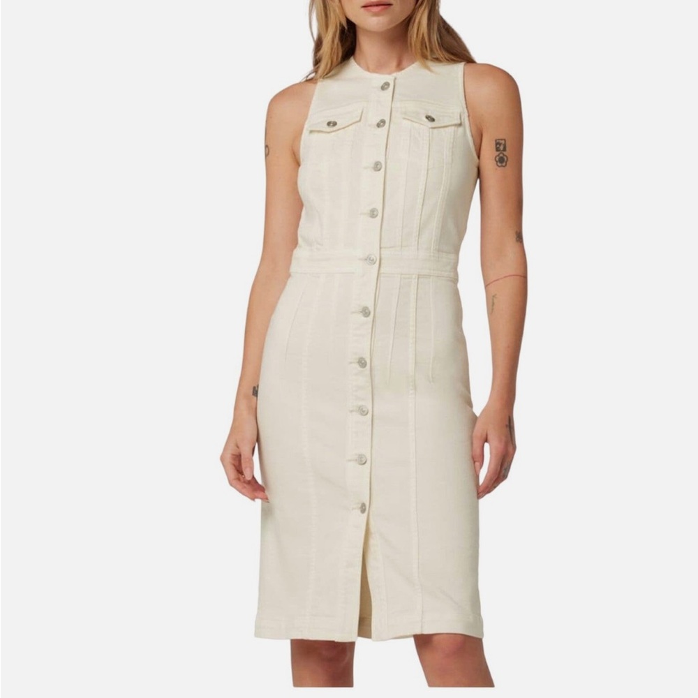 Hudson Cut In Denim Dress Small Button Down Ecru Sleeveless Knee Length Size M